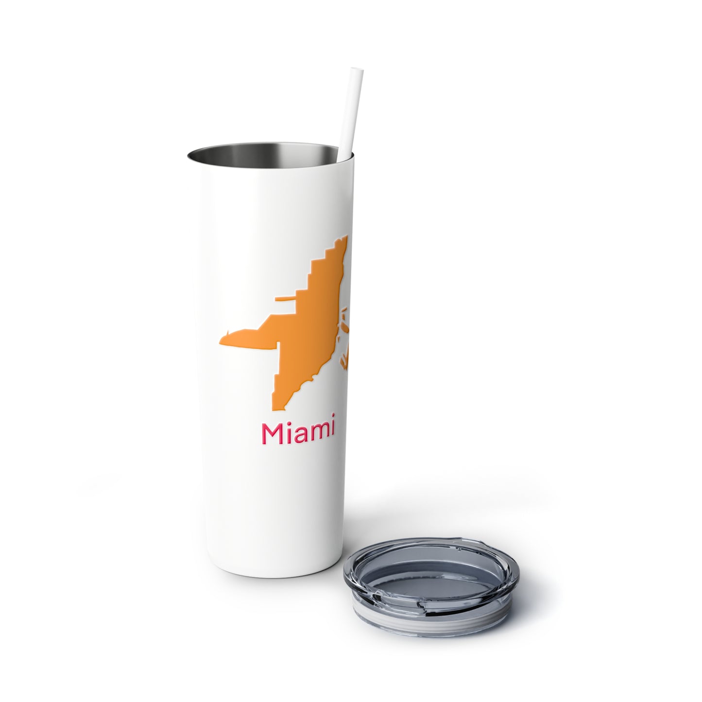 Miami in Orange and Hot Pink Skinny Steel Tumbler with Straw, 20oz