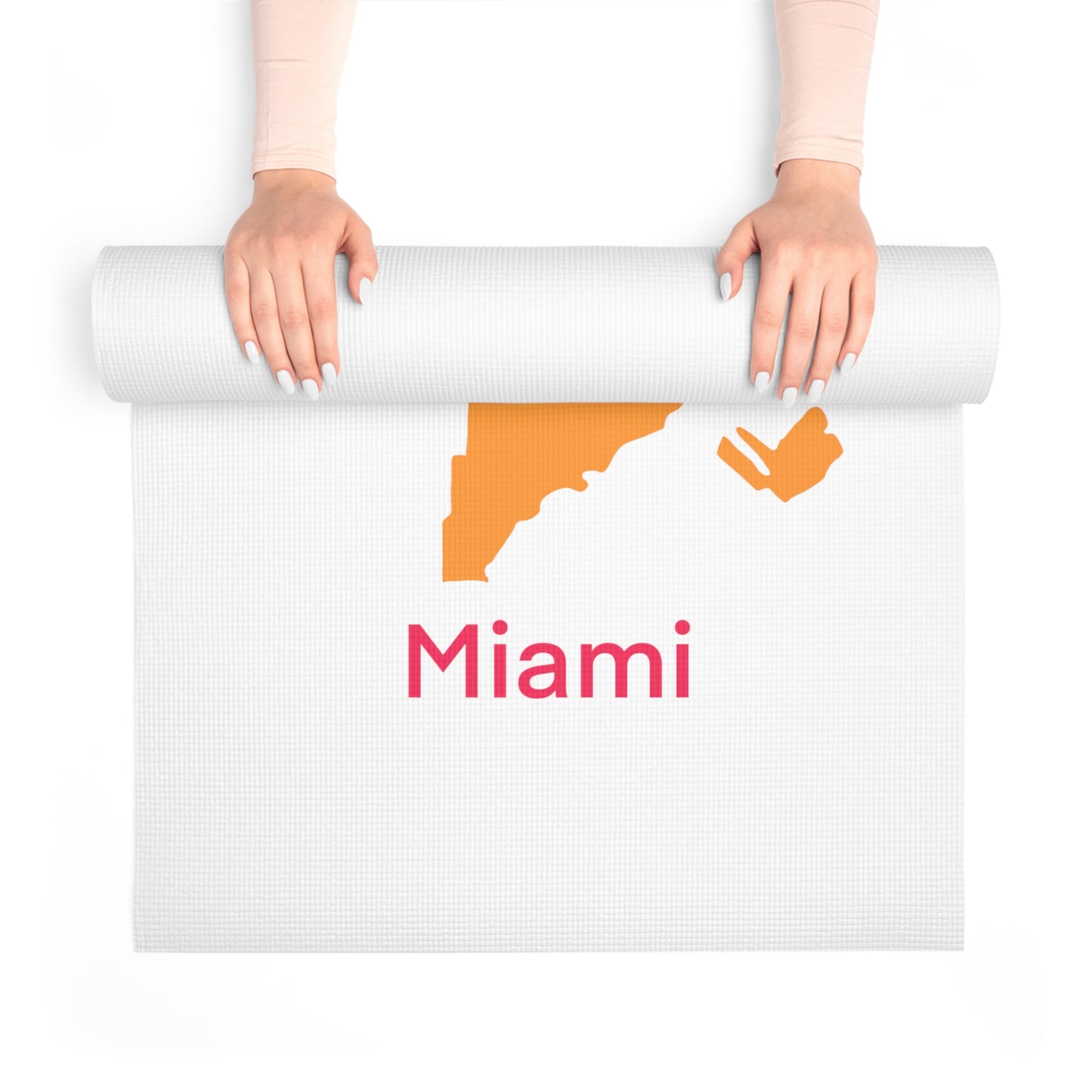 Foam Yoga Mat White - Miami Orange Hot Pink