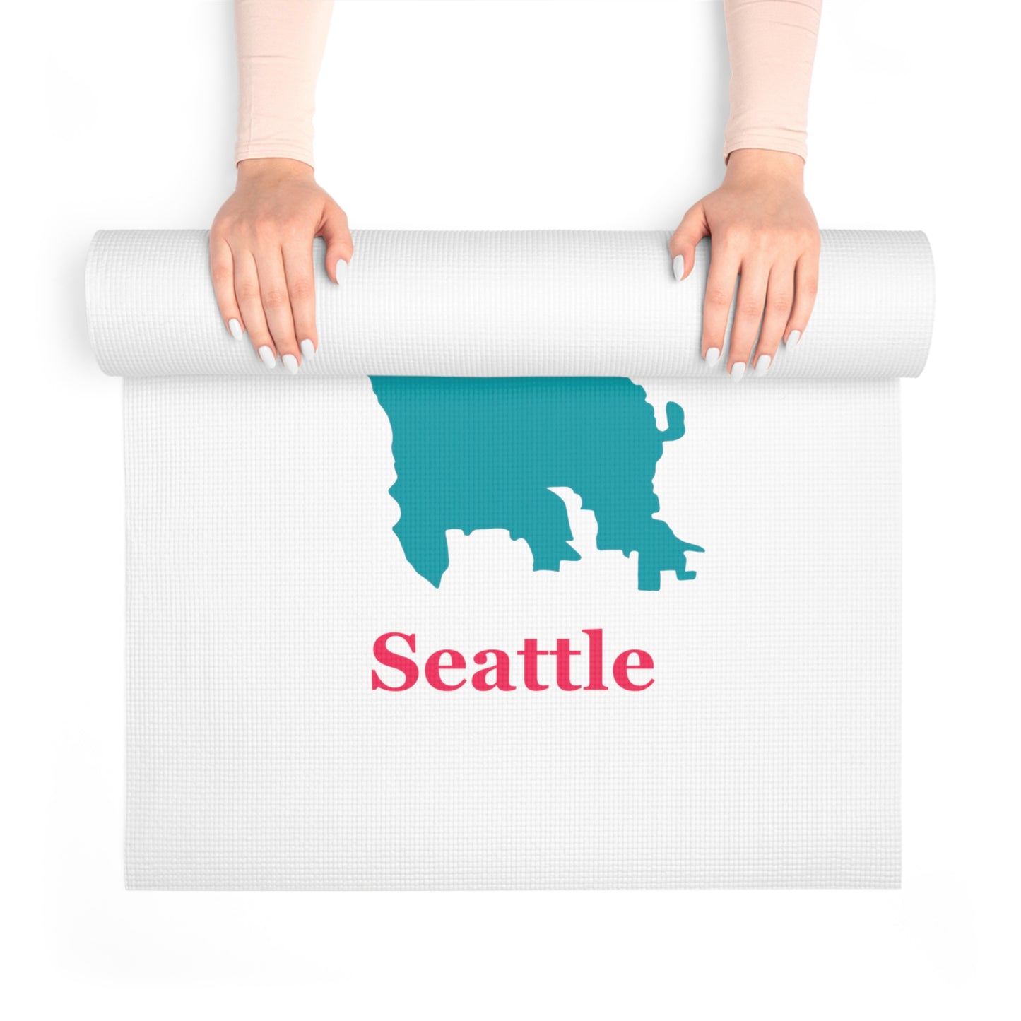 White Foam Yoga Mat - Seattle Teal Hot Pink