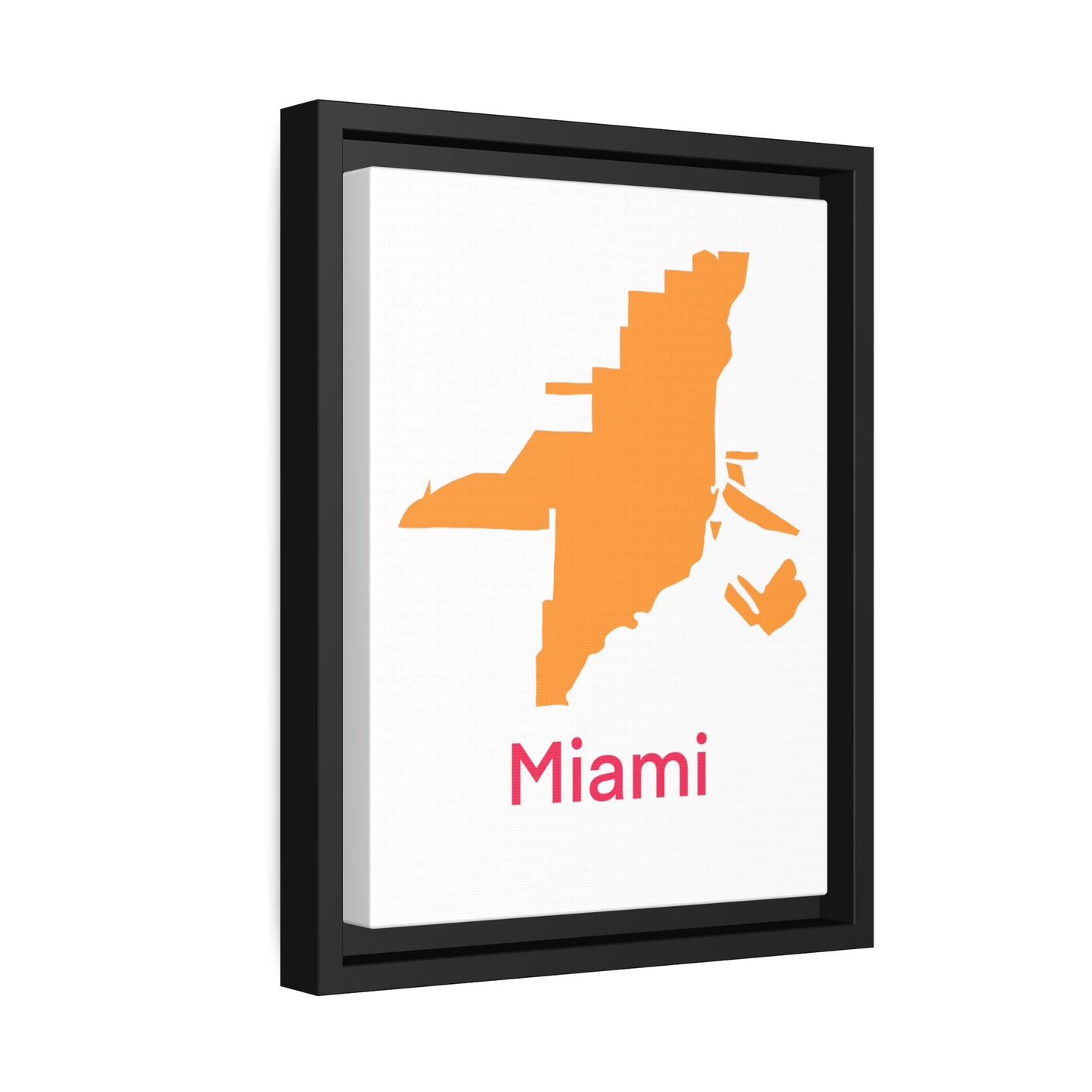 Miami Orange Pink Map Matte Canvas, Black Frame