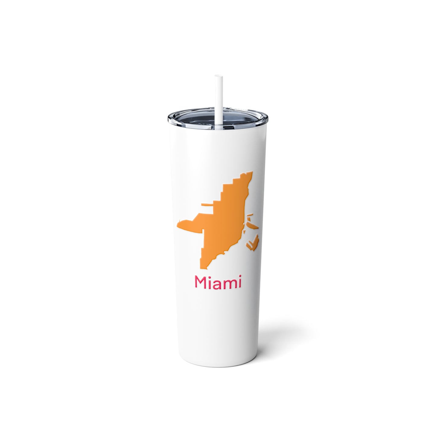Miami in Orange and Hot Pink Skinny Steel Tumbler with Straw, 20oz