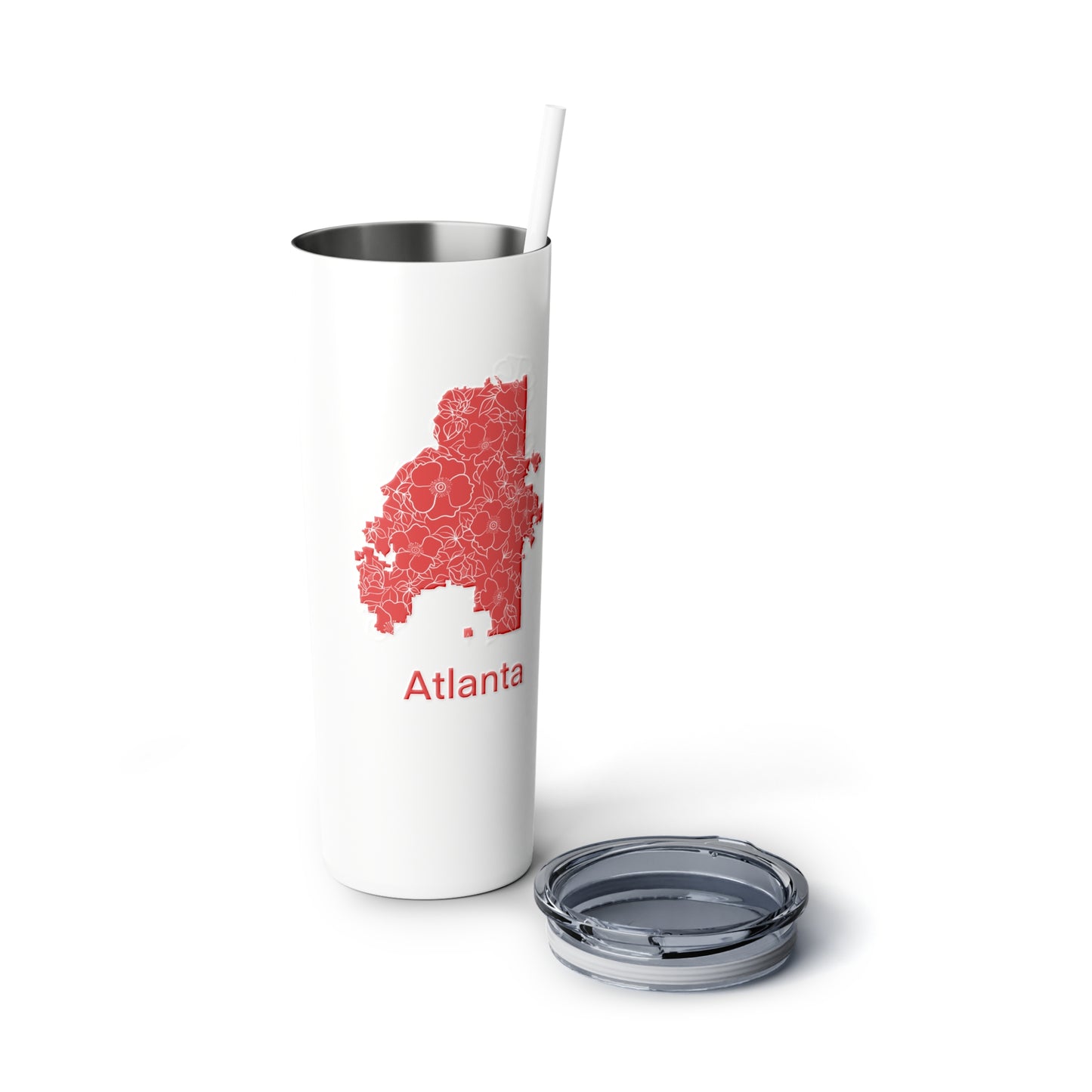 Atlanta in Bloom Salmon Pink Skinny Steel Tumbler with Straw, 20oz