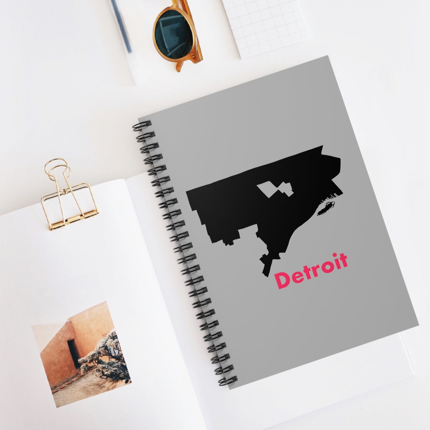 Detroit in Black and Hot Pink Spiral Notebook - Ruled Line