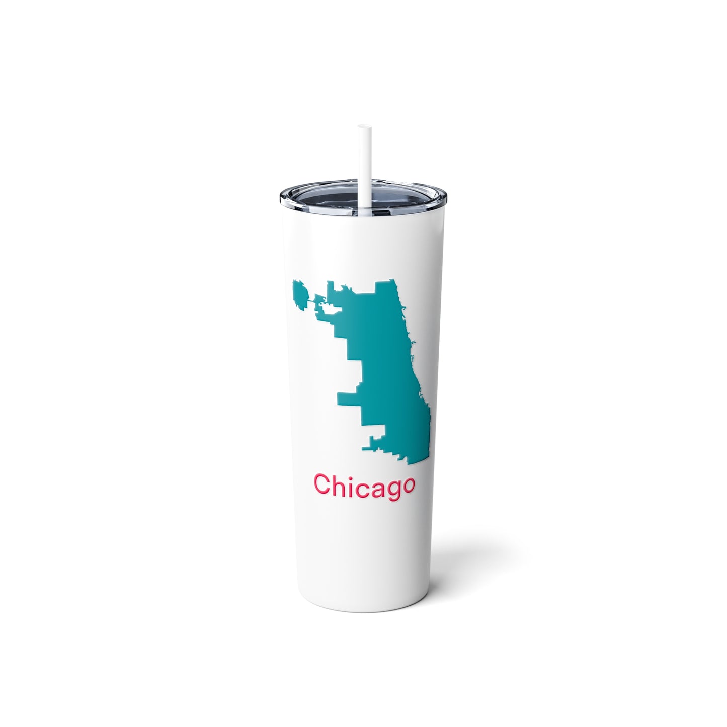 Chicago in Teal and Hot Pink Skinny Steel Tumbler with Straw, 20oz