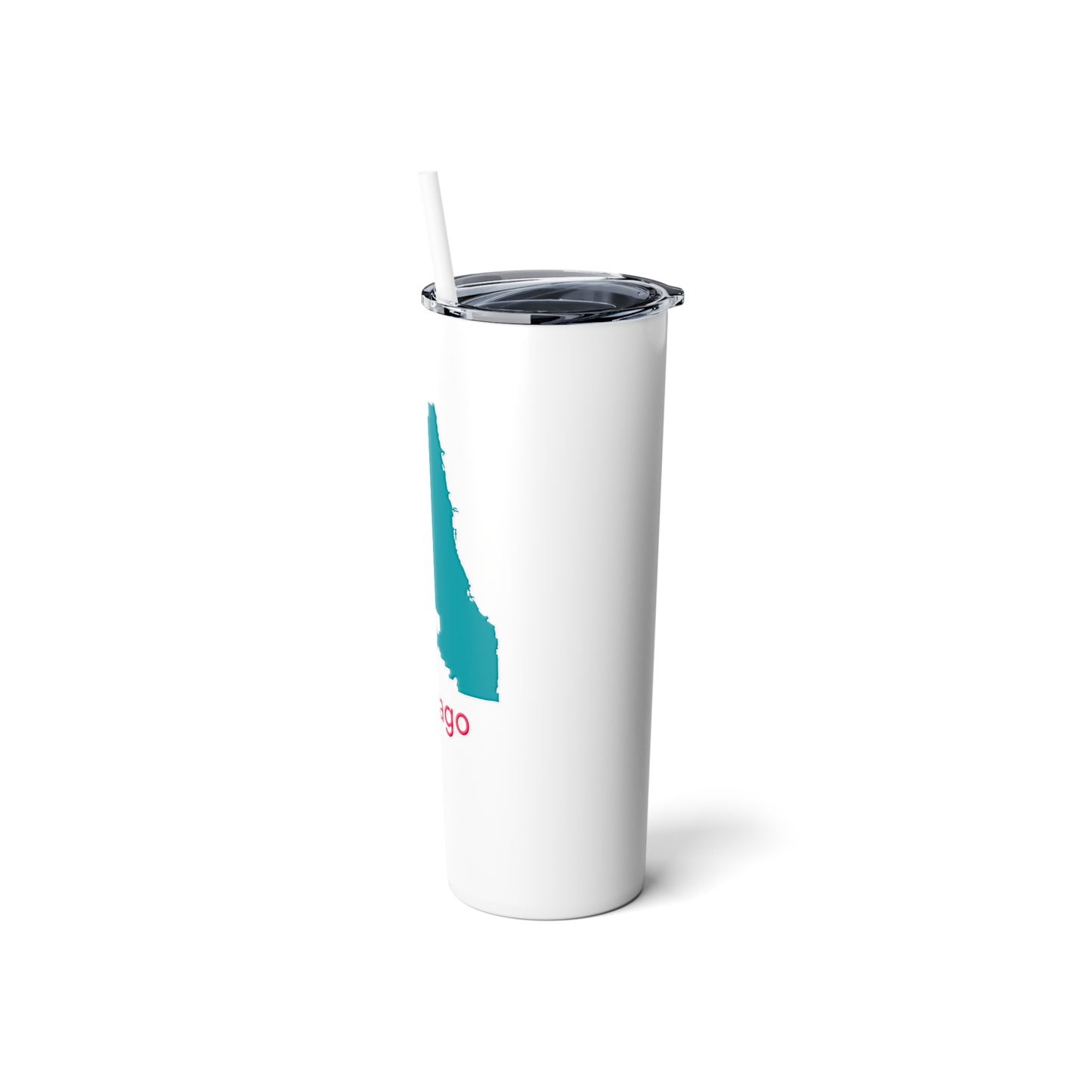 Chicago in Teal and Hot Pink Skinny Steel Tumbler with Straw, 20oz
