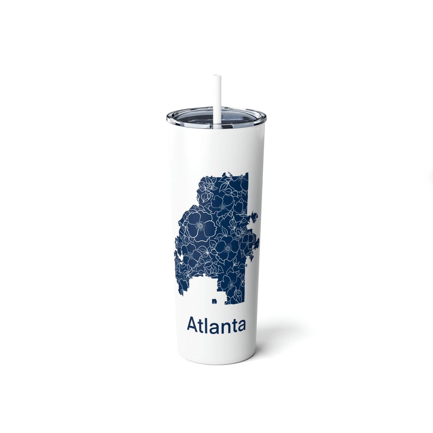 Flowering Atlanta Blue Skinny Steel Tumbler with Straw, 20oz