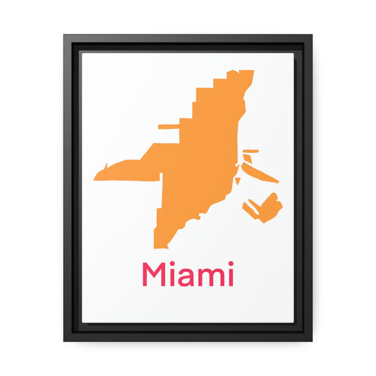 Miami Orange Pink Map Matte Canvas, Black Frame