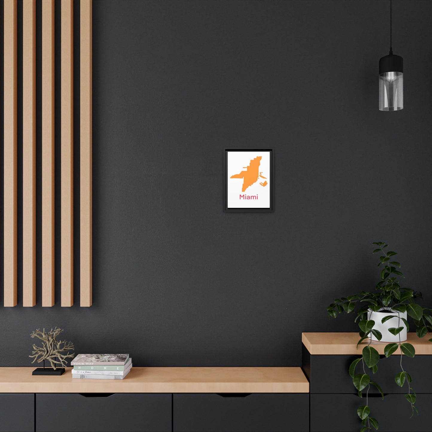 Miami Orange Pink Map Matte Canvas, Black Frame