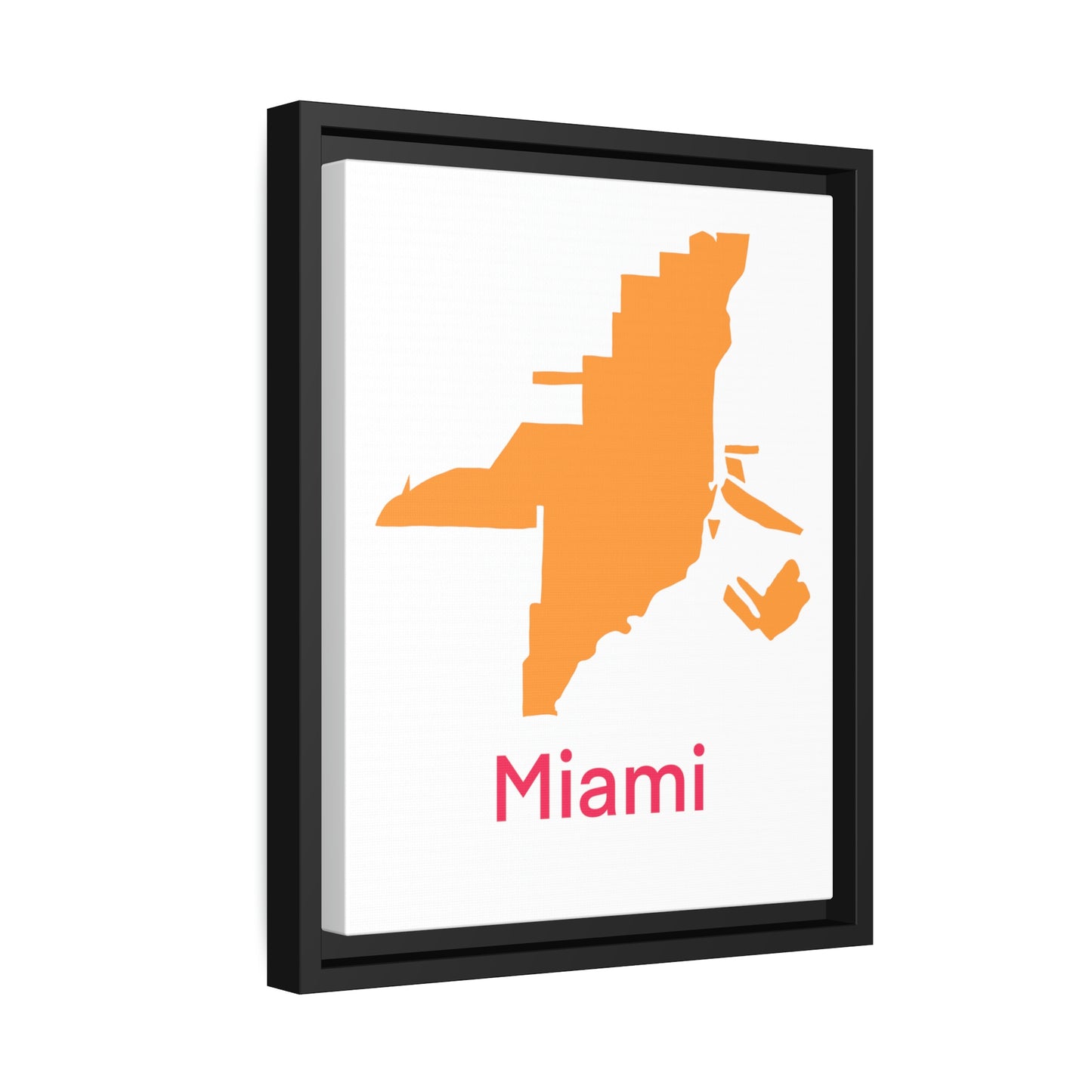 Miami Orange Pink Map Matte Canvas, Black Frame