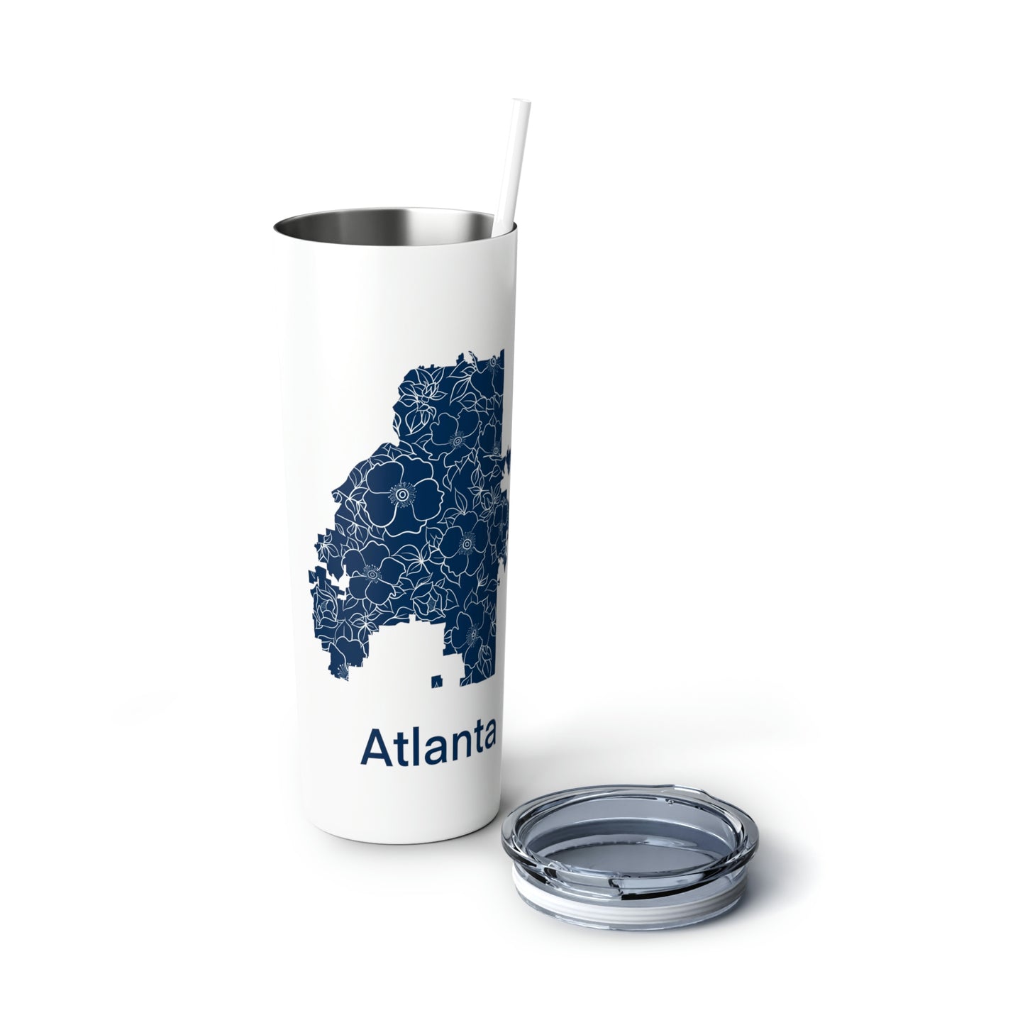 Flowering Atlanta Blue Skinny Steel Tumbler with Straw, 20oz