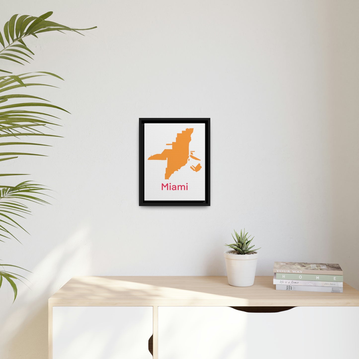 Miami Orange Pink Map Matte Canvas, Black Frame