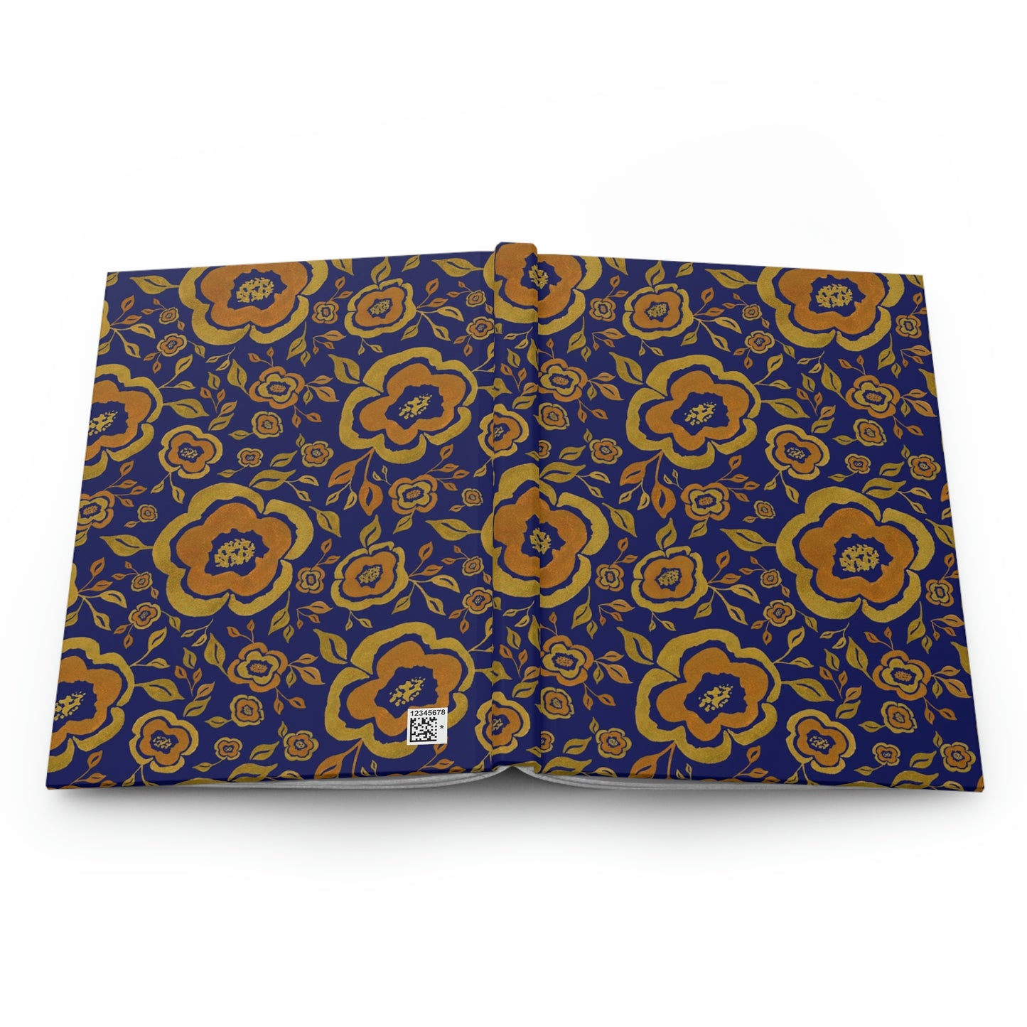 Yoga Journal - Blue with Gold Flowers Hardcover Journal Matte