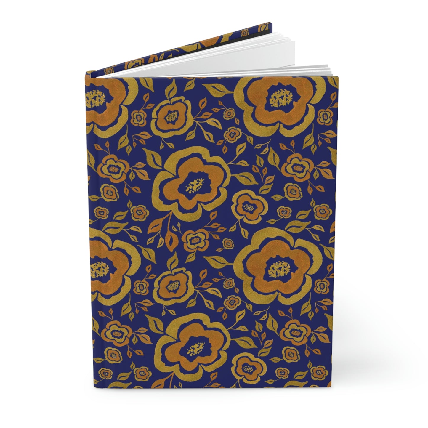 Yoga Journal - Blue with Gold Flowers Hardcover Journal Matte