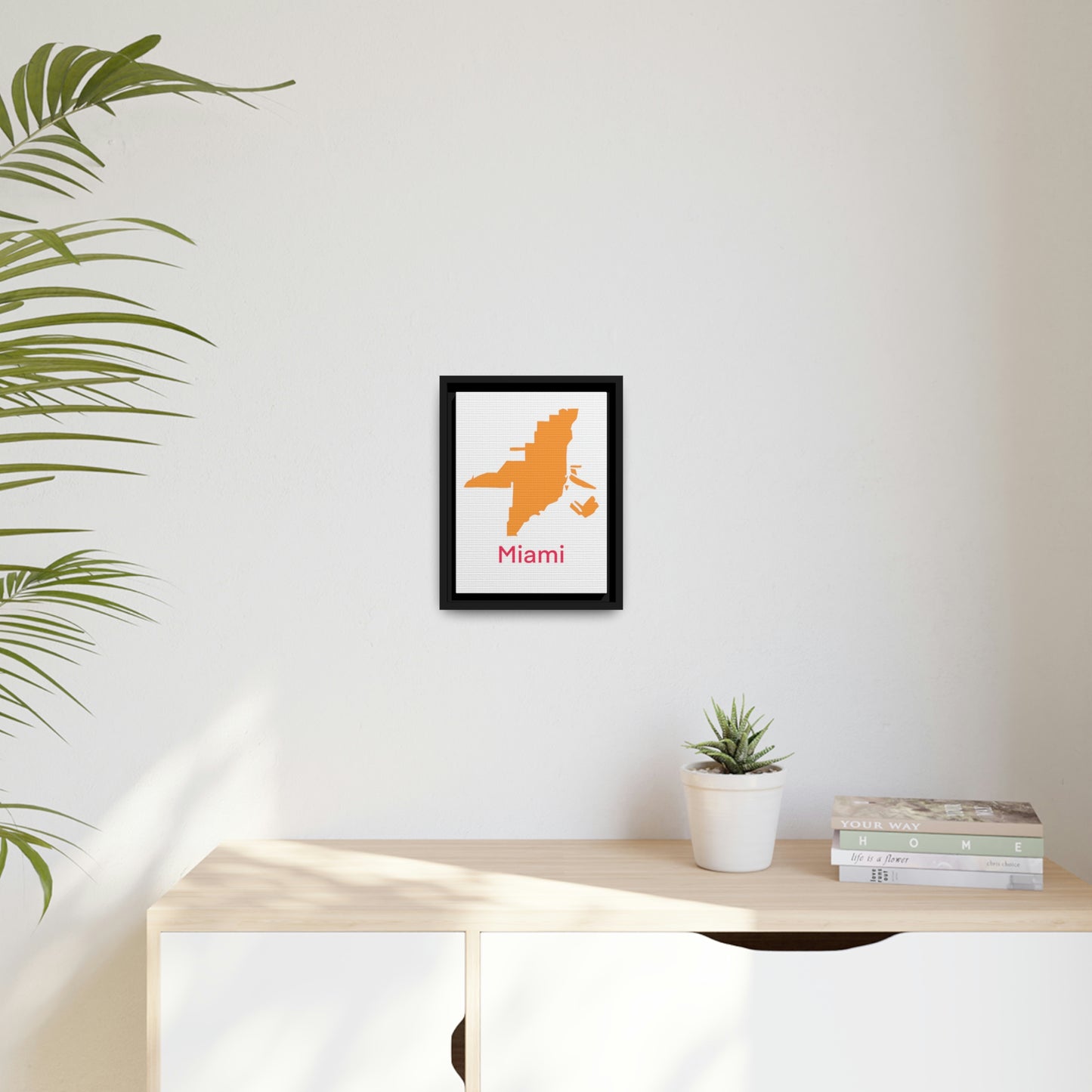 Miami Orange Pink Map Matte Canvas, Black Frame