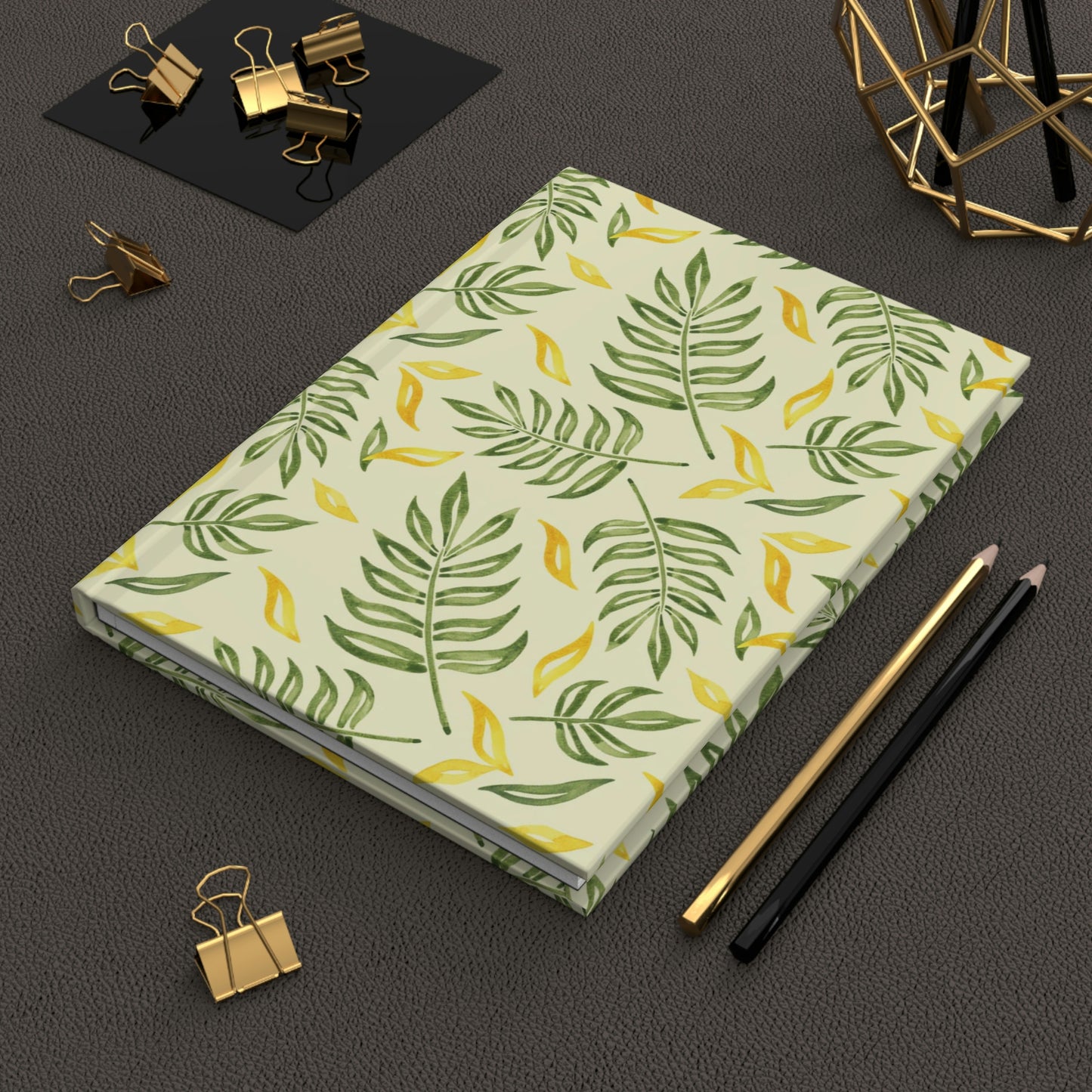 Yoga Journal - Yellow and Green Leaves Hardcover Journal Matte