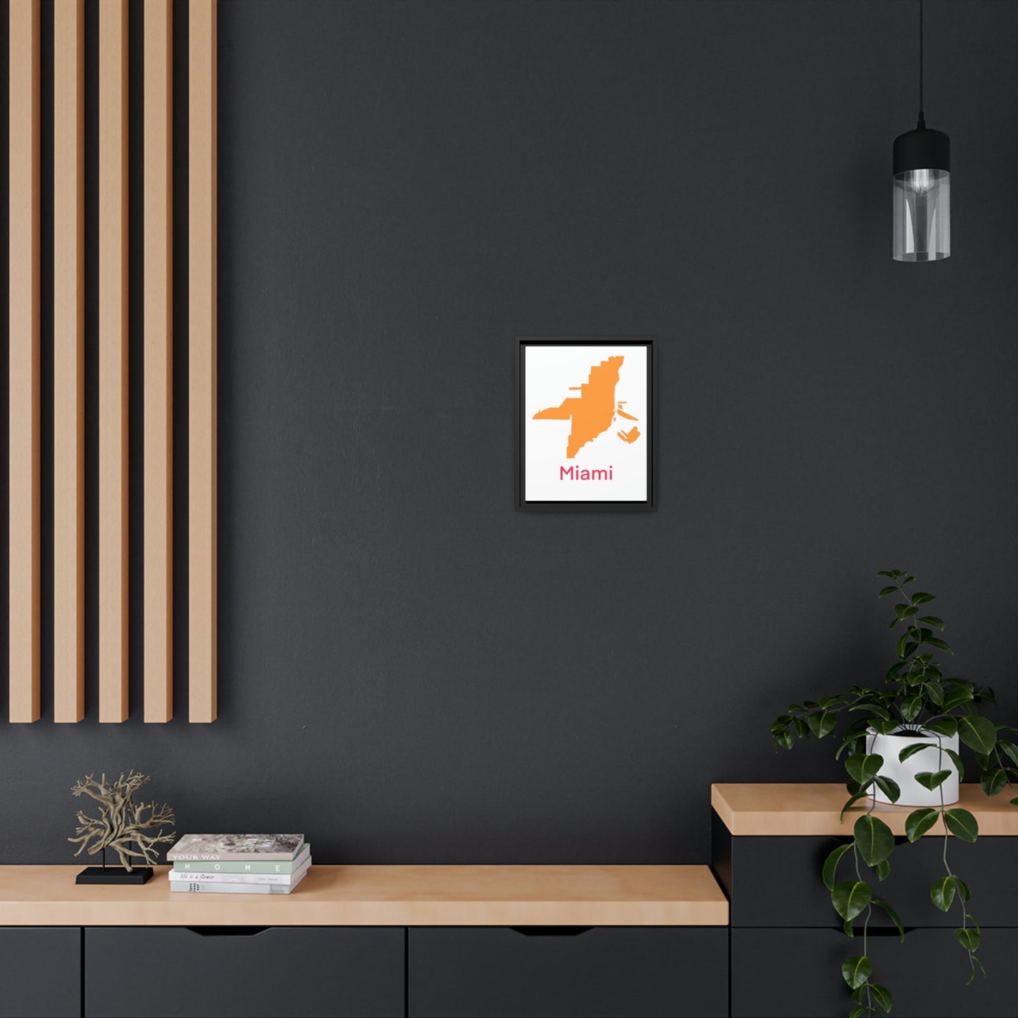 Miami Orange Pink Map Matte Canvas, Black Frame
