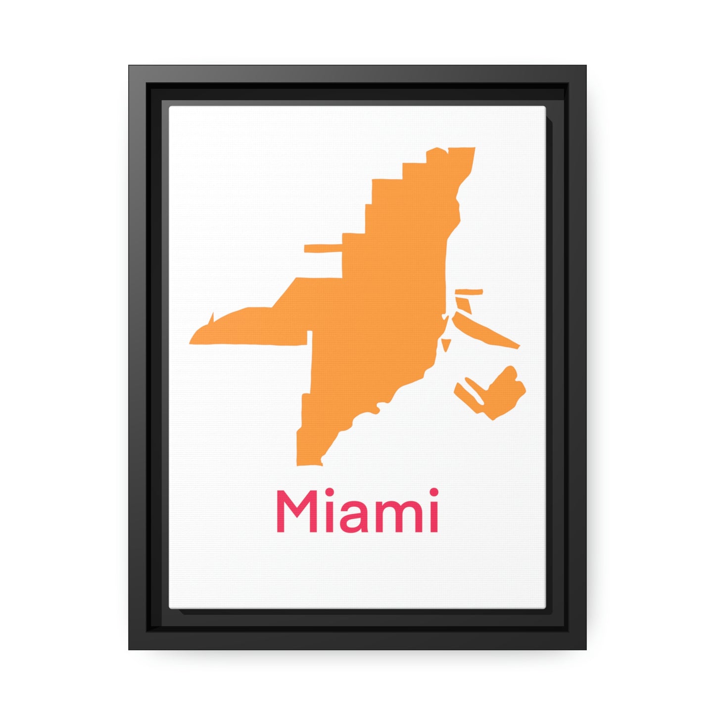 Miami Orange Pink Map Matte Canvas, Black Frame